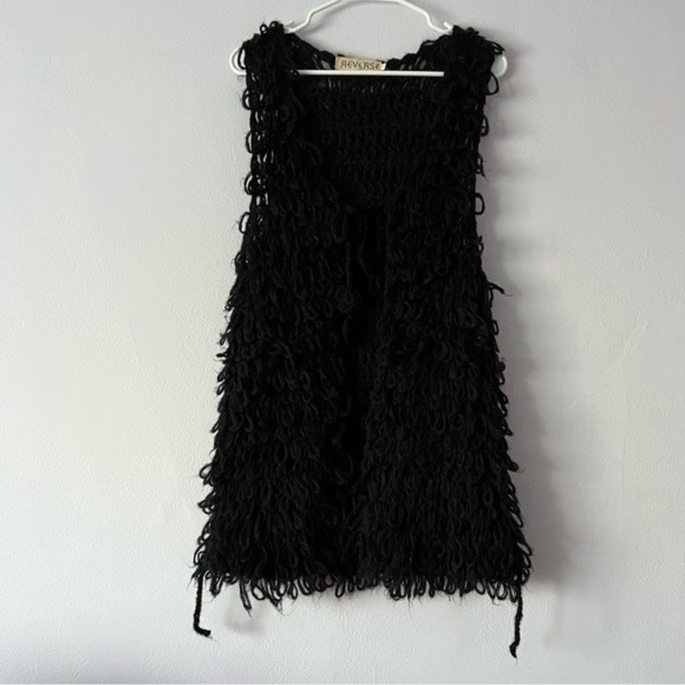 Reverse Black Open Front Shaggy Vest Small